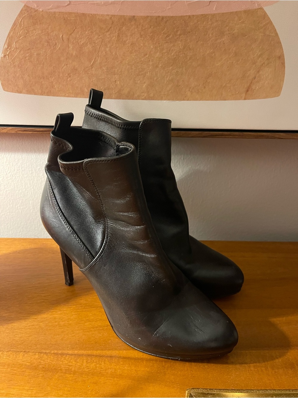 Nine West Women's Black Platform Heel Leather Ankle Booties Size 9.5